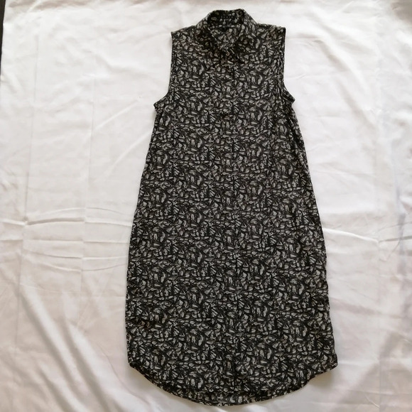 Theory Walvan Silk Sleeveless Shirt Dress With Pockets Size 0 Black Brown Cream - Picture 4 of 14